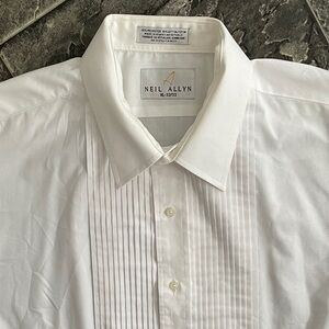 NEIL ALLYN White Tuxedo Style Pleated Dress Shirt Laydown Collar Classic Formal